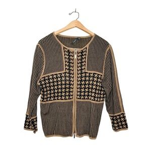 Carlisle Black and Tan Geometric Zip-Front Cardigan